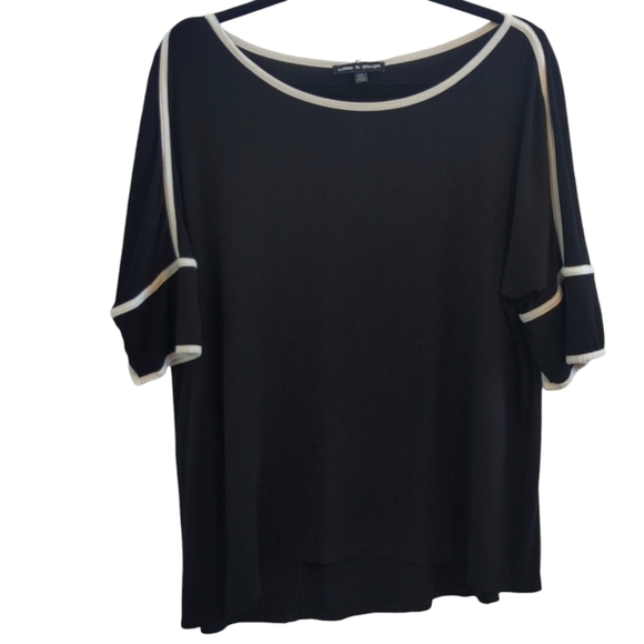 Cable & Gauge Blouse Top Black & some White Trim Size Large - Very Soft EUC - Picture 1 of 8